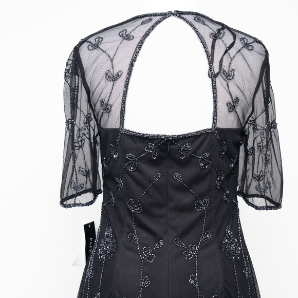 Adrianna Papell - Mesh-Sleeve Beaded Dress - Picture 12 of 13